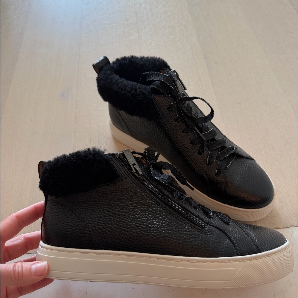 Women's Black Fur High-Top Lace-Up Sneakers